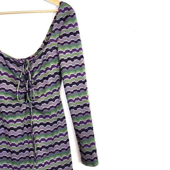 NWT Zara Green Purple Metallic Geo Striped 90s Cutout Mini Dress Size Small - Picture 6 of 14